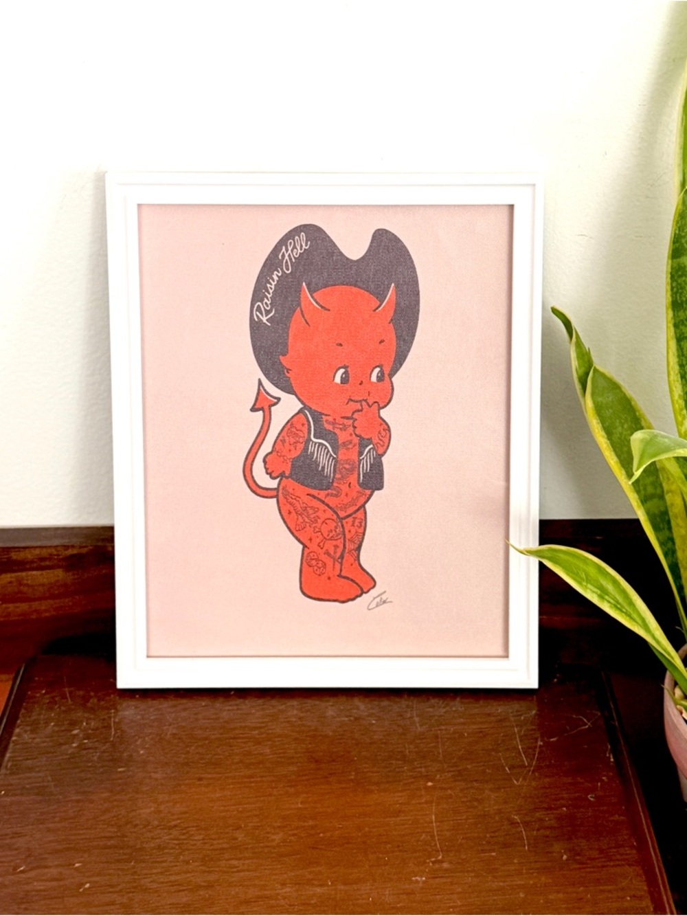 Kewpie Cowboy Devil Tattooed Western Devil Canvas Print White Framed Wall Art